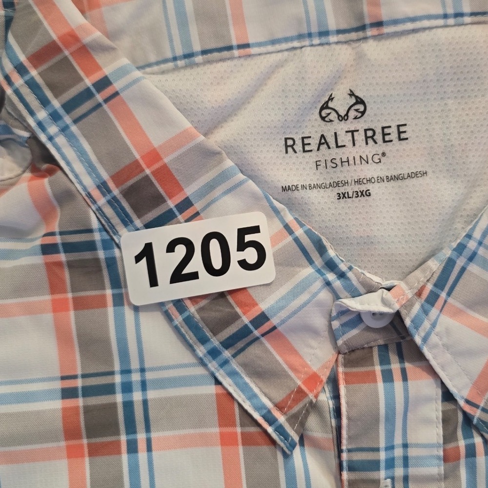 Realtree Fishing Plaid Short Sleeve Button Up Shirt Blue Moon Mens 3XL - Picture 10 of 10